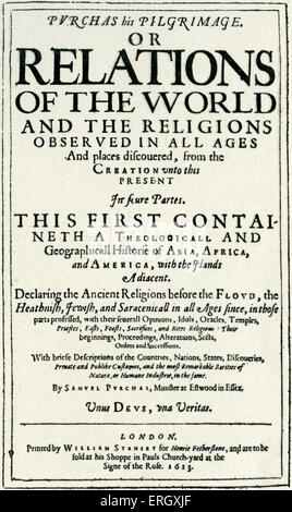 "Purchas seine Wallfahrt" von Samuel Purchas. 1613. Titelblatt. Englische Reiseschriftsteller, 1575-1626. Stockfoto