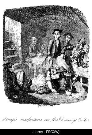 Die Abenteuer des Roderick Random "- durch Tobias George Smollett. Bildunterschrift lautet: "Strap Unglück im Esszimmer Keller". TGS: Schottischer Autor, 19. März 1721 – 17. September 1771. Illustration von George Cruikshank. Stockfoto