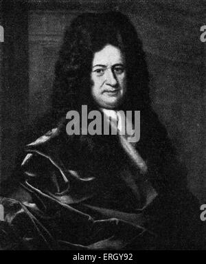 Gottfried Wilhelm Leibniz. Porträt von Andreas Scheits. GWL, deutscher Philosoph und Mathematiker: 1. Juli 1646 – 14 November Stockfoto