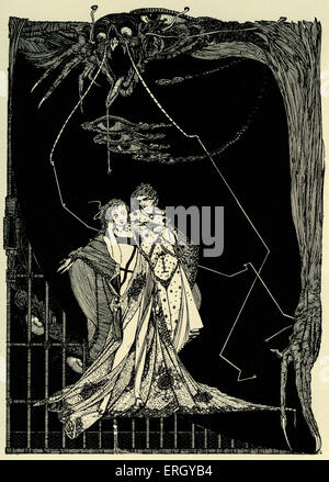 Faust von Johann Wolfgang von Goethe. Illustration von Harry Clarke. Bildunterschrift lautet: "Hat nicht den Tod lauern ohne?" HC, Irisch Stockfoto