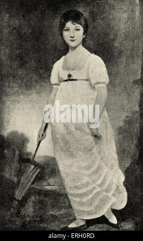 Jane Austen - Porträt des englischen Schriftstellers als eine junge Frau aus dem Gemälde von Johann Zoffany. 16. Dezember 1775 - 18. Juli 1817. Stockfoto