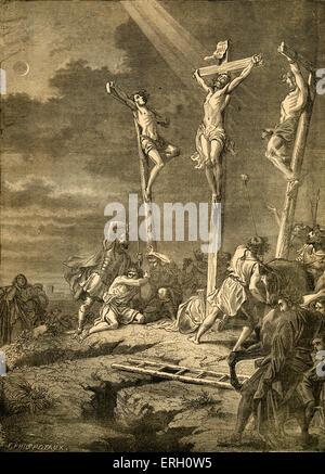 Die Kreuzigung von Jesus Christus, Matthäus XXVII.  Von Cassell es illustrierte Familienbibel. Kupferstich von F. Philippotaux. Stockfoto