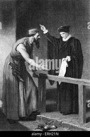 Kaufmann von Venedig (Akt IV Szene 1), spielen von William Shakespeare. Portia und Shylock. "Portia: Ja, wenn die Waage aber wiederum Stockfoto