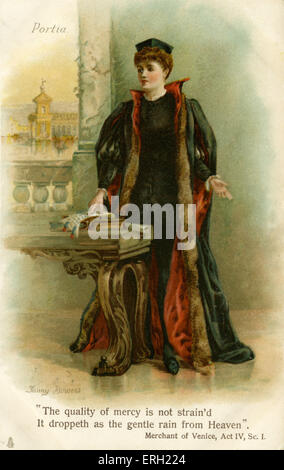 Der Kaufmann von Venedig (Akt IV. Szene ich). Spielen von William Shakespeare. Bildunterschrift für Portia lautet: die Qualität der Barmherzigkeit ist nicht Stockfoto