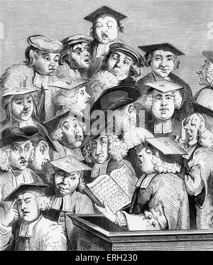 Alma Mater, (auch bekannt als "Gelehrten bei einer Vorlesung"), (c 1736 / 7), Stich von William Hogarth. Professor, gedacht, um Stockfoto