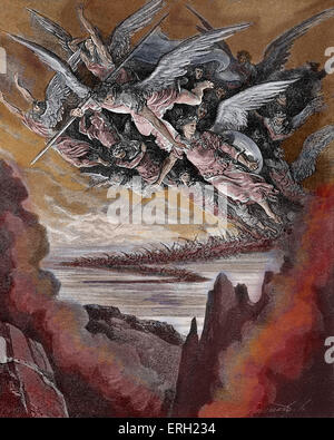 Miltons Paradise Lost. Paradise Lost erschien erstmals im Jahre 1674. Bildunterschrift: So zahllos waren die schlechten Engel gesehen am Flügel unter der Cope der Hölle. Illustration von Doré. John Milton: 9. Dezember 1608 – 8. November 1674. Farbausführung Version. Stockfoto