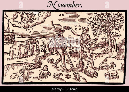 Edmund Spenser - englische Dichter - "The Shepherd Kalender" - Illustration - "November" - 1597 c 1552-Januar 13 1599. Farbausführung Version. Stockfoto