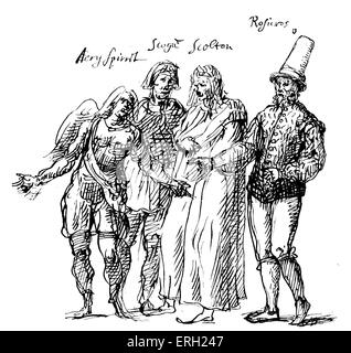 Inigo Jones - Illustration - Figuren für eine Maske von Ben Jonson, "Die glücklichen Inseln und ihre Union" entwickelt. Englischer Architekt, Bühnenbildner. 15 Juli 1573-Juni 21 1652. Getönte Version. Stockfoto