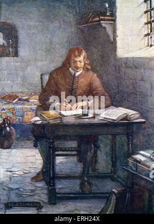 John Bunyan. Bildunterschrift lautet: "während seiner Gefangenschaft Bunyan schrieb The Pilgrim es Progress. Englische christliche Schriftsteller ein Prediger, Stockfoto