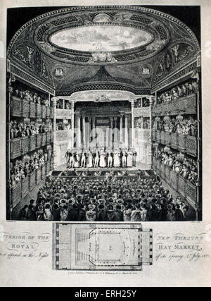 LONDON - Haymarket Theatre, 1821 Innenraum des neuen Theatre Royal Haymarket, als es erschien in der Nacht seiner Eröffnung 4. Stockfoto
