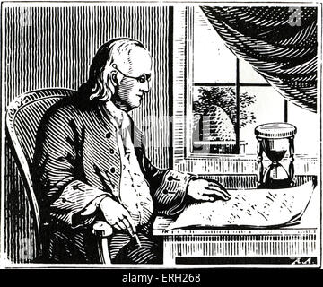 Benjamin Franklin seine Autobiographie zu schreiben. Amerikanischen Gründervater 17. Januar 1706 [O.S 6. Januar 1705] – 17. April 1790 Stockfoto