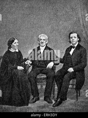 Harriet Beecher Stowe, sitzend mit Bruder Beecher und Vater Dr. Lyman Beecher. US-amerikanischer Schriftsteller und Abolitionist, 14. Juni 1811 – 1. Juli 1896. Zeichnung nach einem Foto, Künstler unbekannt. Stockfoto