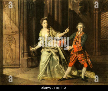 David Garrick und Frau Pritchard als Macbeth und Lady Macbeth in Titelrollen von Theaterstück von William Shakespeare. Basierend auf Öl Stockfoto