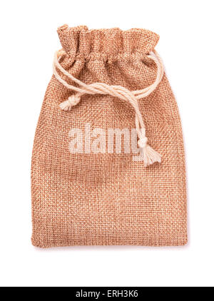 Kleiner Leinensack isoliert auf weiss Stockfoto