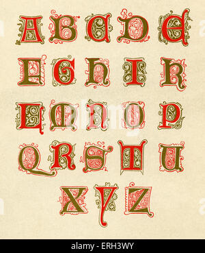 15. Jahrhundert beleuchtet Alphabet. Rot und Gold. (1886-Quelle). Stockfoto