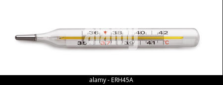 Medizinische Quecksilber-Thermometer, isoliert auf weiss Stockfoto