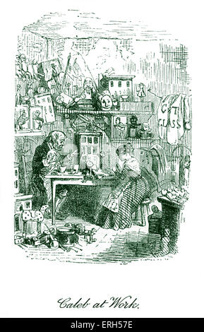 Die Grille auf dem Herd von Charles Dickens, veröffentlicht im Jahre 1845. Bildunterschrift lautet: "Caleb am Arbeitsplatz". Caleb Plummer der Spielzeugmacher an Stockfoto