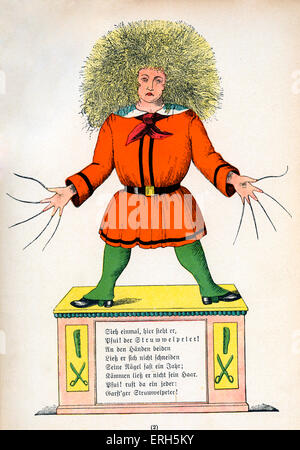 Der Struwwelpeter von Dr. Heinrich Hoffmann. Titelfigur. Gedruckt in 400 Auflage 1917 veröffentlicht. Deutsche Kinder-und Jugendbuch, erstmals 1844 veröffentlicht. Illustrationen von Hoffmann. HH: Deutsche Psychiater und Kinder Autor, 13. Juni 1809 - 20. September 1894. Stockfoto