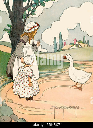 Goosey Goosey, Gander, Illustration von Blanche Fisher Wright (Datum unbekannt). Von The Real Mother Goose, Verlag 1916, Stockfoto