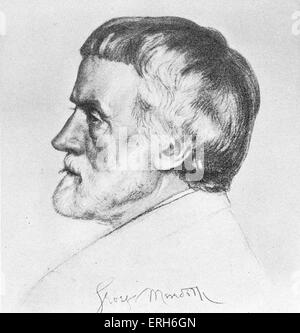 George Meredith 1828-1909 - englischer Schriftsteller und Dichter. Kreidezeichnung von William Strang. Stockfoto