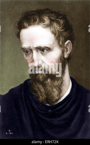 Michelangelo - Italienische Künstler, Portrait, Zeichnung. Italienische Bildhauer, Maler, Architekt. M: 6. März 1475 - vom 18. Februar 1564 Stockfoto