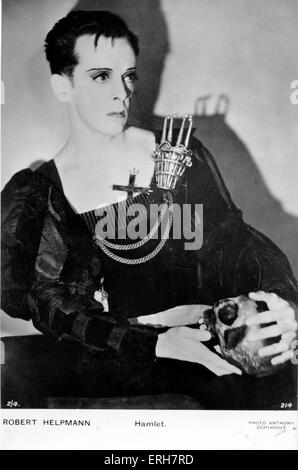 William Shakespeare - Hamlet mit Totenkopf. Robert Helpmann (9. April 1909 – 28. September 1986) in der Titelrolle im Jahr 1948.  Foto Stockfoto