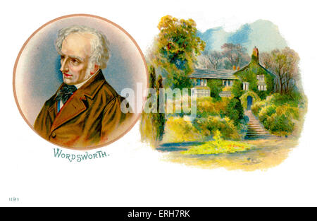 William Wordsworth - Porträt. Im Hintergrund, seine Heimat im Lake District.  Dichter der englischen Romantik, 7. April 1770 – 23 April Stockfoto