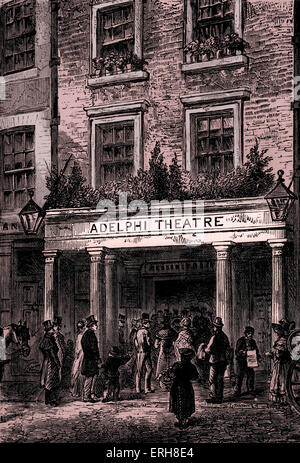 Der Eintritt zur Adelphi Theatre, London, mit Publikum betreten. 1806 von John Scott und seine als "Sans Pareil" gegründet Stockfoto