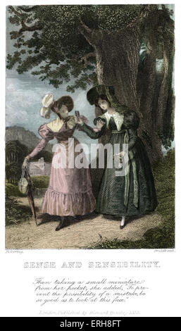 Sinn und Sinnlichkeit von Jane Austen - Frontispiz. Bildunterschrift: "dann eine kleine Miniatur aus der Tasche, fügte sie hinzu:", Stockfoto