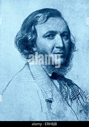 Robert Browning - Porträt des englischen Dichters und Dramatikers, 22. Mai 1859. 7. Mai 1812 - 12. Dezember 1889. Gezeichnet von R Lehmann in Rom. Stockfoto