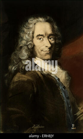 Voltaire (François-Marie Arouet) - Porträt des französischen Schriftstellers und Autor von Candide, Zadig, Micromegas, animalischen Wörterbuch. Stockfoto