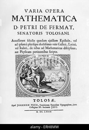 Pierre de Fermat. Titelblatt des "Varia Opera Mathematica". Veröffentlichten Toulouse, 1679 (posthume Veröffentlichung seiner Werke). Stockfoto