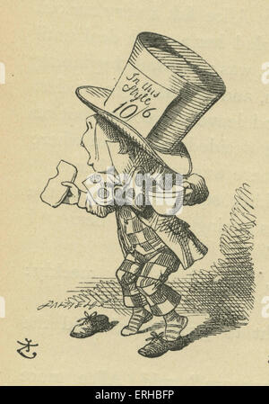 Der verrückte Hutmacher ist Carrolls (1832-1898) "Alices Abenteuer im Wunderland" zu buchen. Illustriert von John Tenniel. Der verrückte Hutmacher in Tränen nach dem Verlust der Torten. Stockfoto
