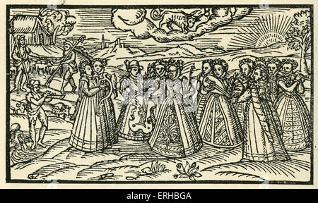 Der Hirte Kalender, 1597.   April. Musikerinnen. Stockfoto