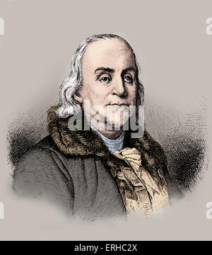 Benjamin Franklin - Porträt von amerikanischer Drucker, Schriftsteller, Abolitionist, Wissenschaftler und Erfinder. 17. Januar 1706 - 17 April Stockfoto