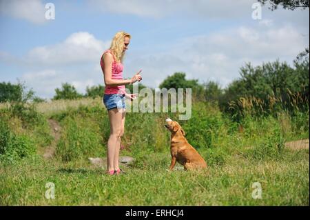 Frau mit Mischling Stockfoto