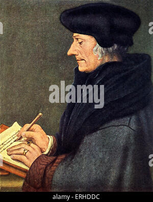 Erasmus von Rotterdam, Gemälde von Hans Holbein. Niederländische Philosoph, 1459?-1536. Stockfoto