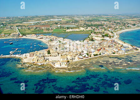 Luftaufnahme Küste in Marzamemi, Syrakus Stockfoto