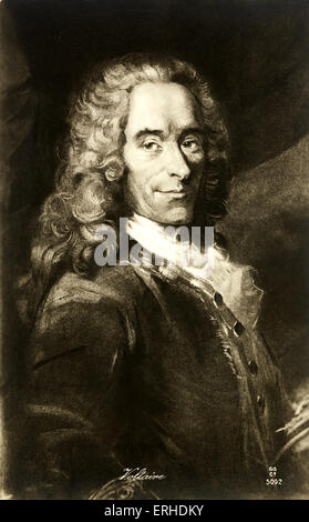 Voltaire (François-Marie Arouet) - Porträt des französischen Schriftstellers und Autor von Candide, Zadig, Micromegas, animalischen Wörterbuch. Stockfoto