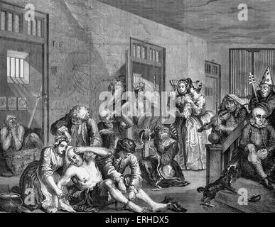 Der Weg des liederlichen - im Tollhaus - (1735) Kupferstich von William Hogarth, englischer Maler und Künstler 10. November 1697-Oktober Stockfoto