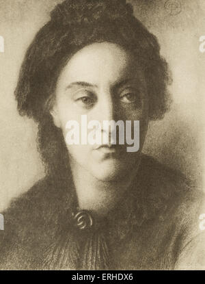 Christina Georgina Rossetti 1877 - Porträt - Zeichnung von ihrem Bruder Dante Gabriel Rossetti. Englischer Dichter 1830-1894. Stockfoto