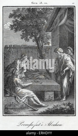 Bibel, die drei Engel versprach Abraham wird haben einen Sohn Sarah / Sara lachen über dieses Versprechen. Genesis Stockfoto