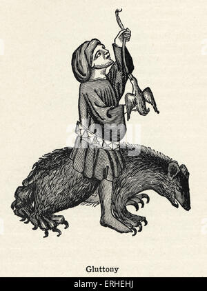 Völlerei und Abstinenz - von Parson es Tale - Chaucer - Canterbury Tales. Moral-Geschichte. Englische Schriftstellerin 1342-1400 Stockfoto