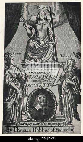 Thomas Hobbes. Titelseite von "De Cive" 1647 mit Porträt des Autors.   Englische moralische und politische Philosoph 1588-1679 Stockfoto