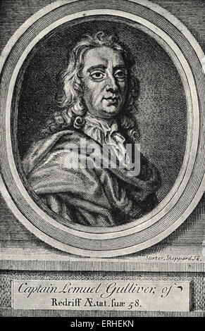 Jonathan Swift - "Gullivers Reisen" - gravierte Frontispiz 1726 Stockfoto