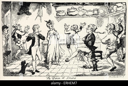 Laurence Sterne - "Sentimental Journey". Englischer Schriftsteller, 1713-1768. Illustration von Rowlandson (1756-1827). Bildunterschrift lautet "The Dance bei Amiens". Stockfoto