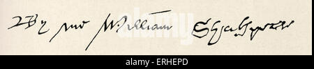 William Shakespeare - Signatur. Englischer Schriftsteller, Dramatiker, April 1564 - 3. Mai 1616 - aus seiner wird im Somerset House Stockfoto