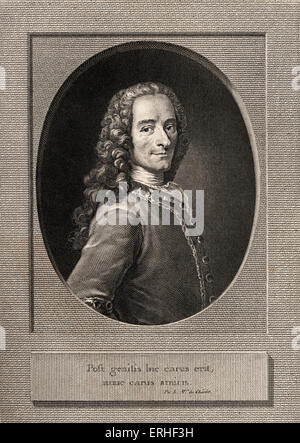 VOLTAIRE, François-Marie Arouet - Porträt. Französischer Schriftsteller, Philosoph, Dramatiker, Dichter 1694-1778. 18. Jahrhundert Gravur. Stockfoto