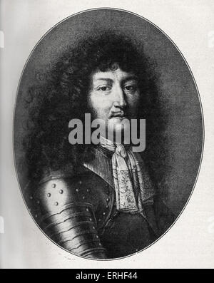 Französische König Ludwig XIV. (1638-1715) - Porträt im Jahre 1676, nach einem Kupferstich von F. de Poilly. Stockfoto