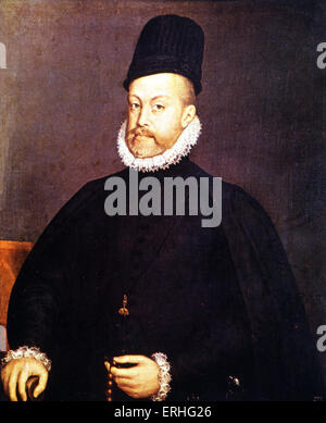 König Philip II (Felipe II) Spaniens durch Alonso Sanchez Coello, dargestellt in Verdis Oper "Don Carlos". Am 21. Mai 1527 – 13 Stockfoto